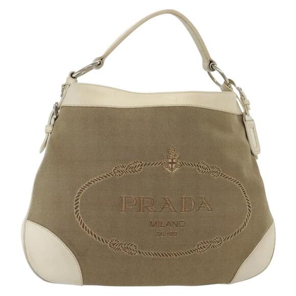 PRADA Shoulder Bag Canvas Beige Silver - Picture 1 of 12